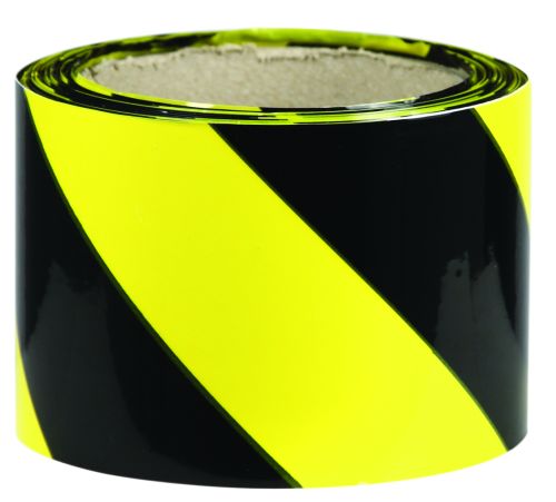 UNIFORM SAFETY 75MM X 50MTR BARRIER TAPE BLACK/YELLOW 