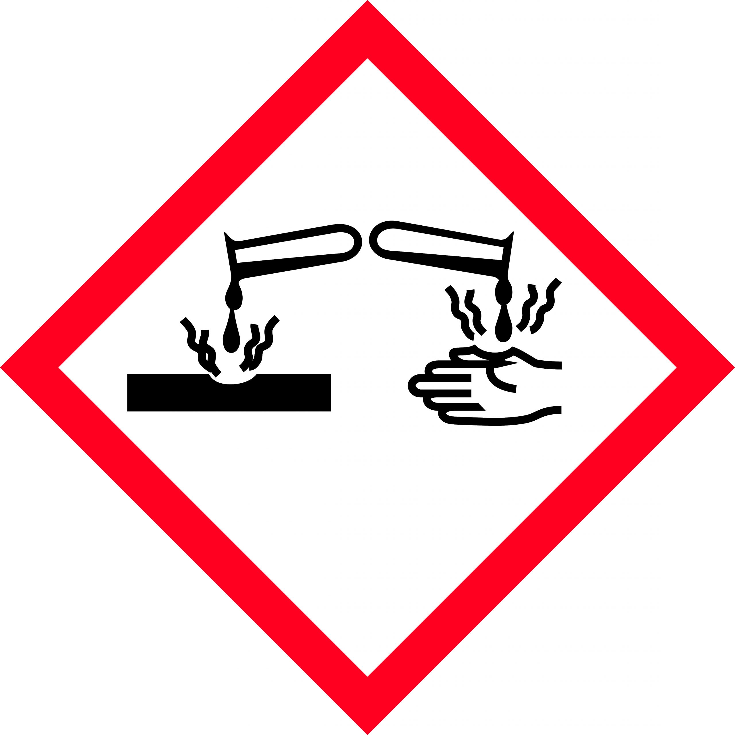 UNIFORM SAFETY 100X100MM SELF ADH 250/RL GHS CORROSIVE 