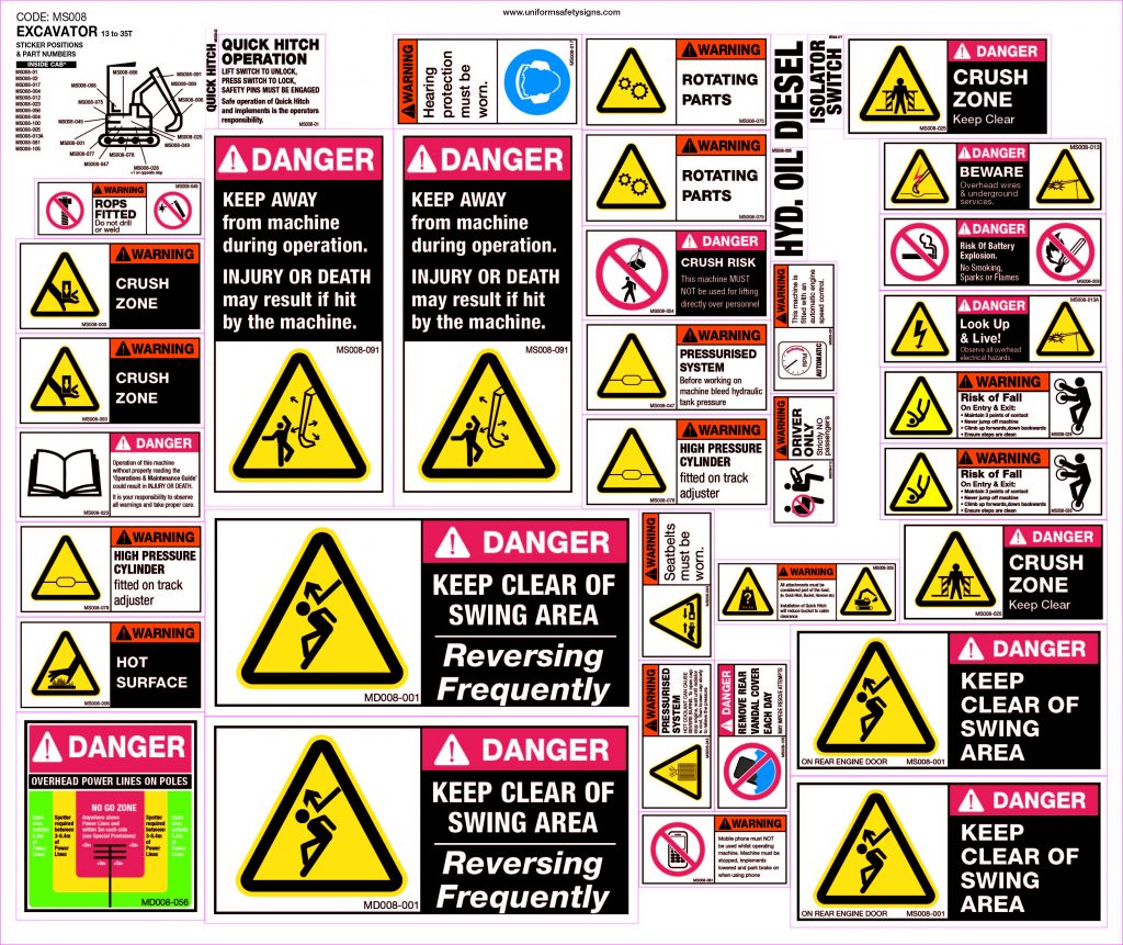 AceDecals Excavator Safety Decals Kit – Premium Vinyl With 7-Year Laminate (10 Ton+)