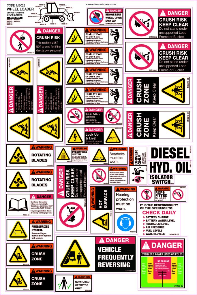 Machinery Sticker Sets Wheel Loader 32 Decals Safety Signs