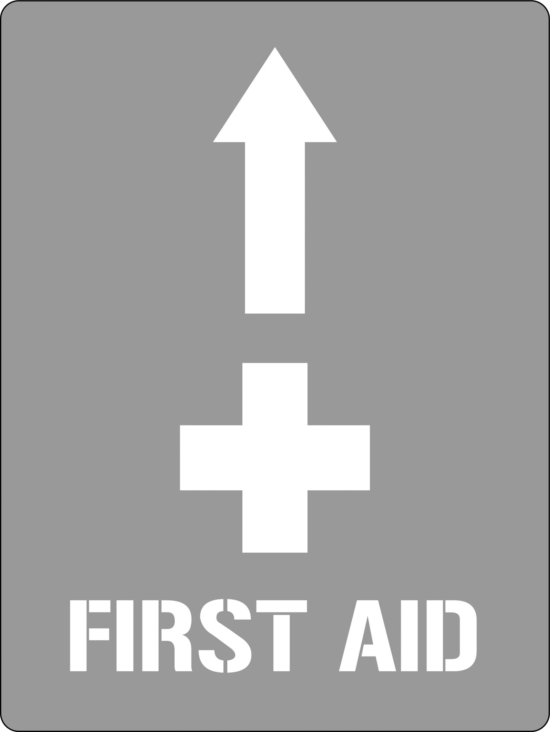 UNIFORM SAFETY 600X450MM POLY STENCIL FIRST AID WITH ARROW 