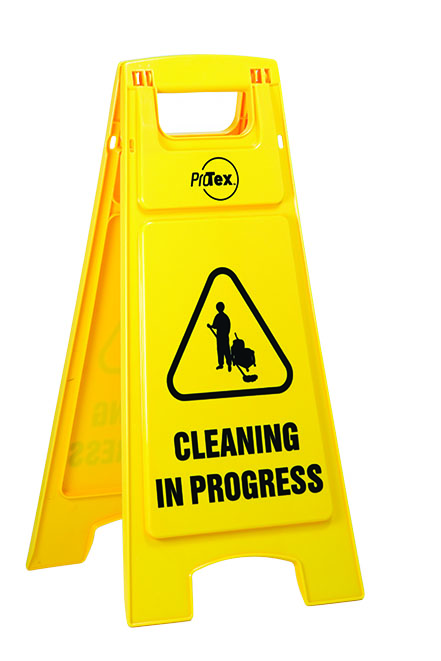 SIGN PSSE2 CLEANING IN PROGRESS A-FRAME STAND YELLOW 