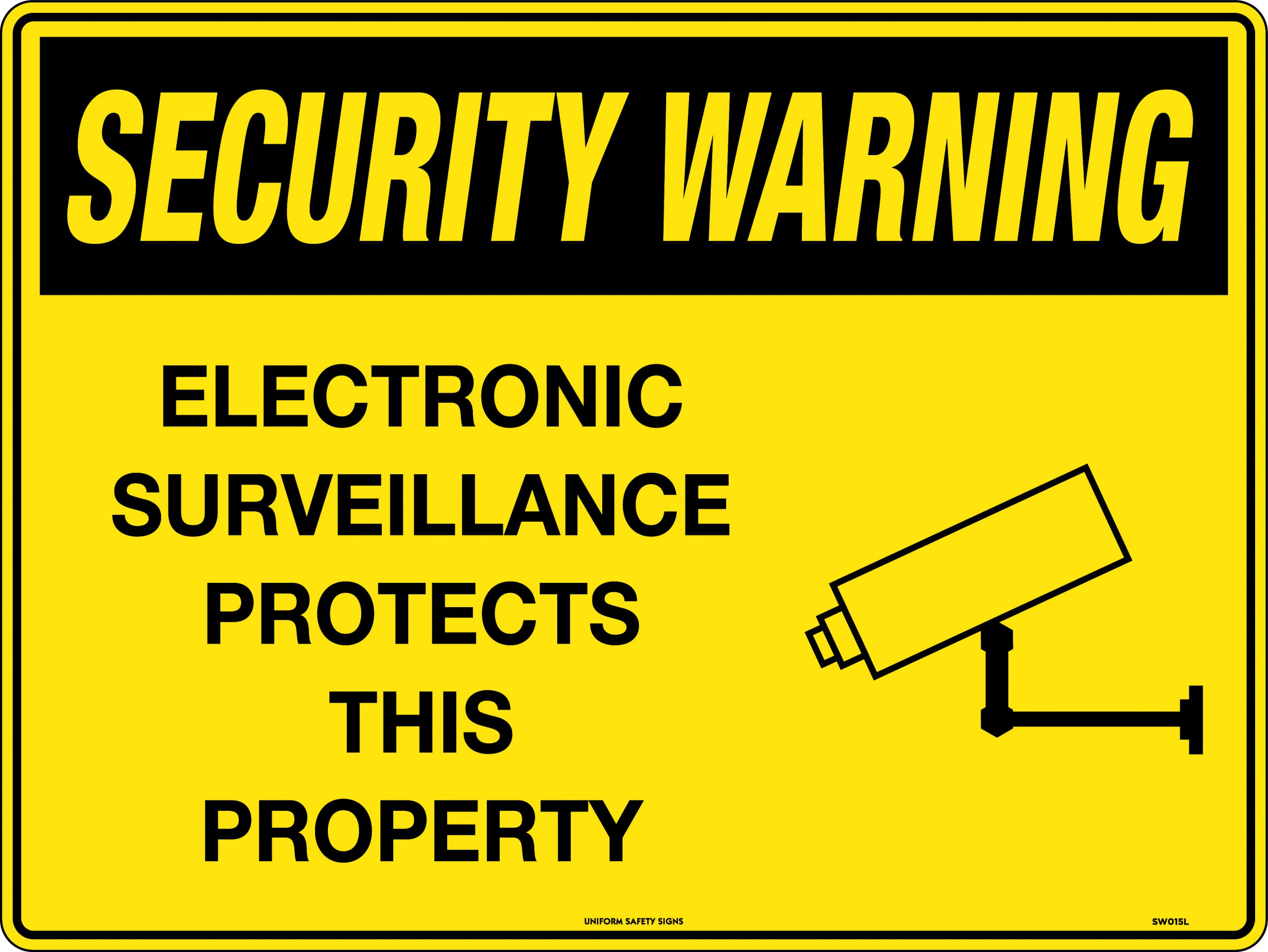 UNIFORM SAFETY 450X300MM POLY SEC WARNING ELECTRONIC SURVEILLANCE PROT