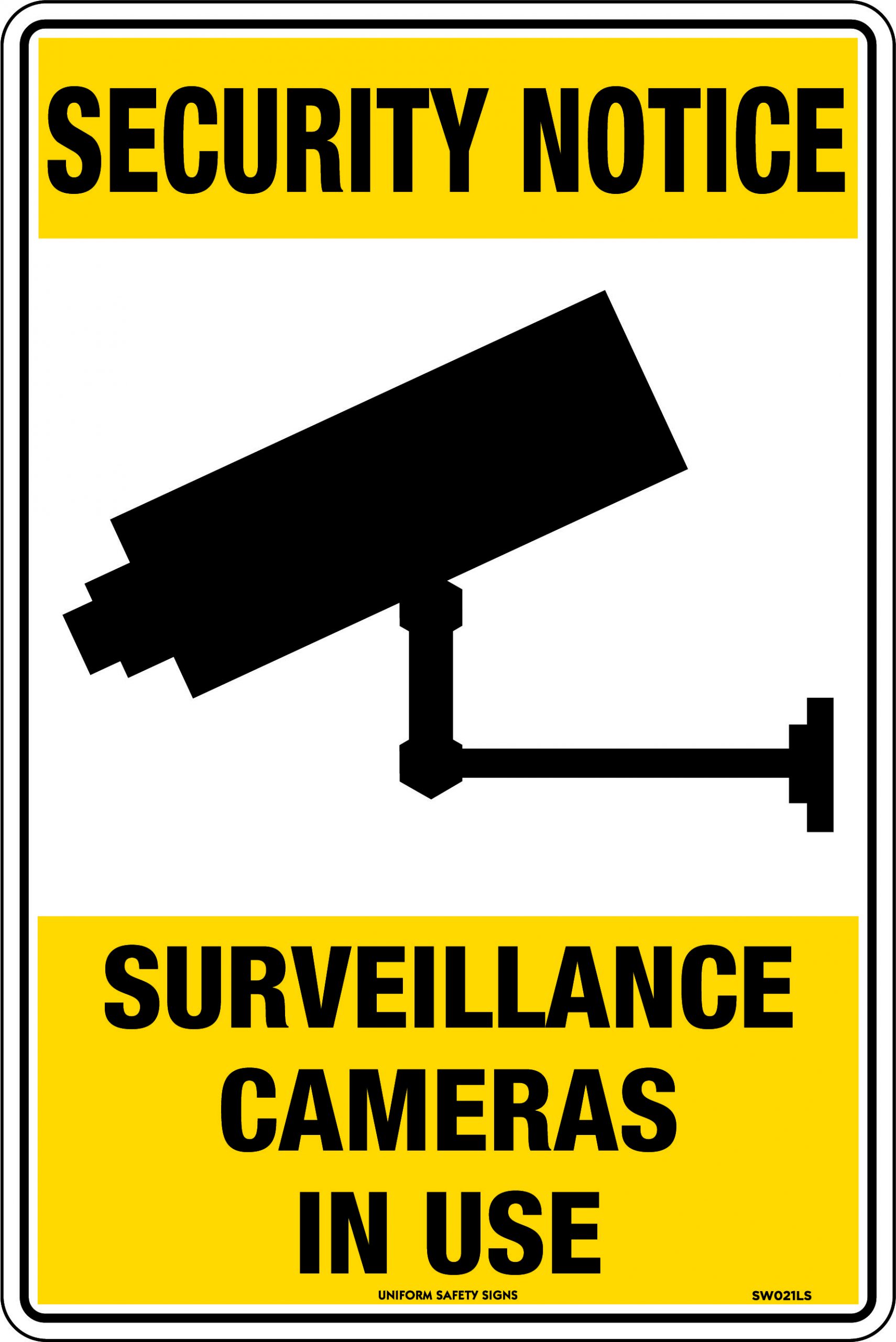 UNIFORM SAFETY 450X300MM METAL SEC NOTICE SURVEILLANCE CAMERAS IN USE