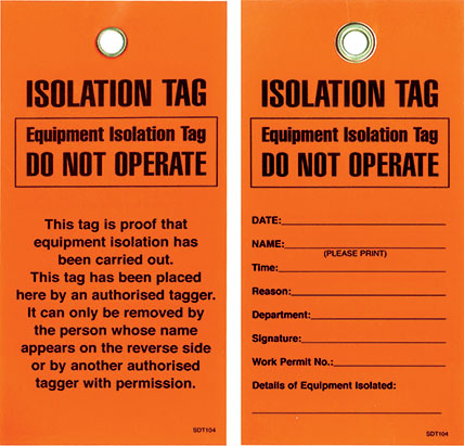 UNIFORM SAFETY 75X160MM TEAR PROOF TAGS 25/PKT EQUIP ISOLATION TAG DO