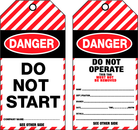 UNIFORM SAFETY 75X160MM CARDBOARD TAGS 25/PKT DANGER DO NOT START