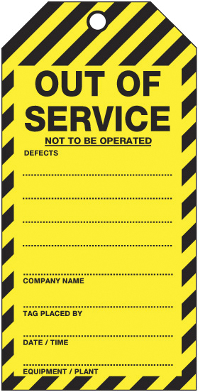 UNIFORM SAFETY 75X160MM CARDBOARD TAGS 25/PKT OUT OF SERVICE NOT TO BE
