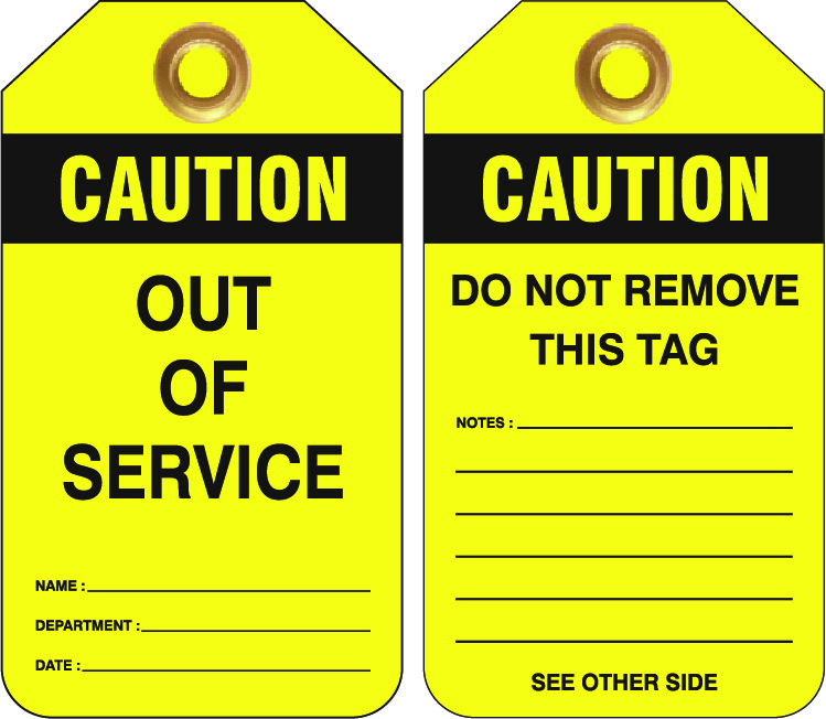UNIFORM SAFETY 80X140MM HEAVY DUTY PVC TAGS 25/PKT CAUTION OUT OF SERV