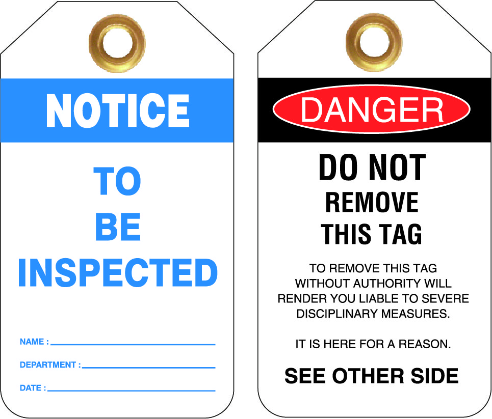 UNIFORM SAFETY 80X140MM HEAVY DUTY PVC TAGS 25/PKT NOTICE TO BE INSPEC