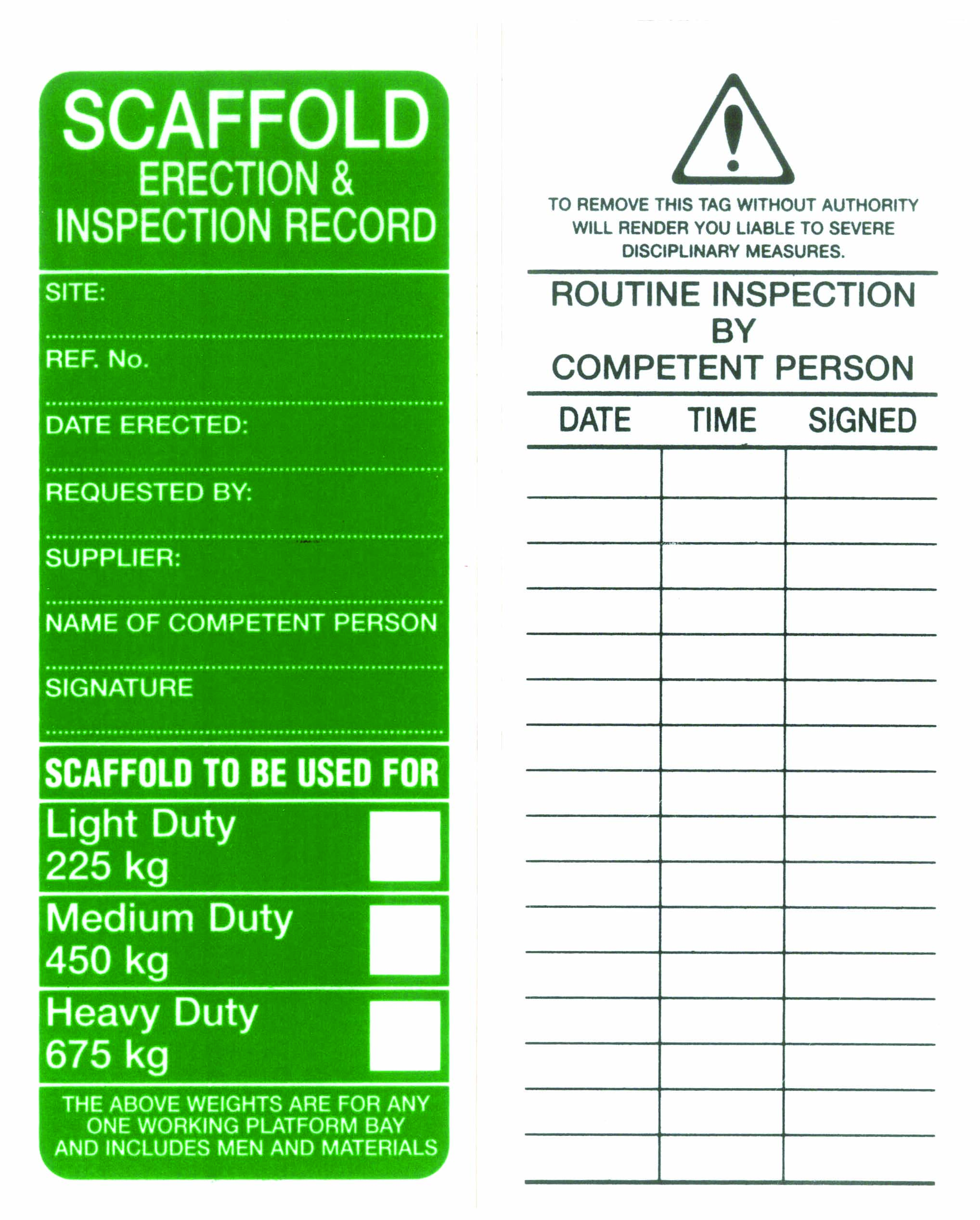 UNIFORM SAFETY SCAFFOLD TAGS PKT 25 APPROVED FOR USE 