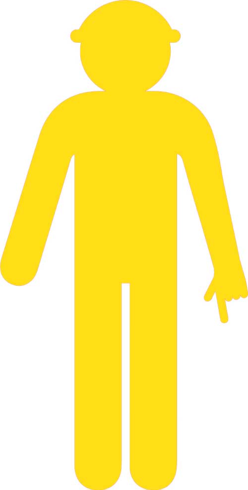 YELLOW CUT OUT SAFETY CONSTR WORKER ARMS DOWN FINGER POINTING 1500X 760MM