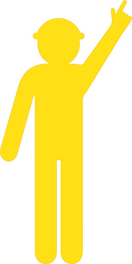 YELLOW CUT OUT SAFETY CONSTR WORKER ARMS UP FINGER POINTING 1800 X 900MM