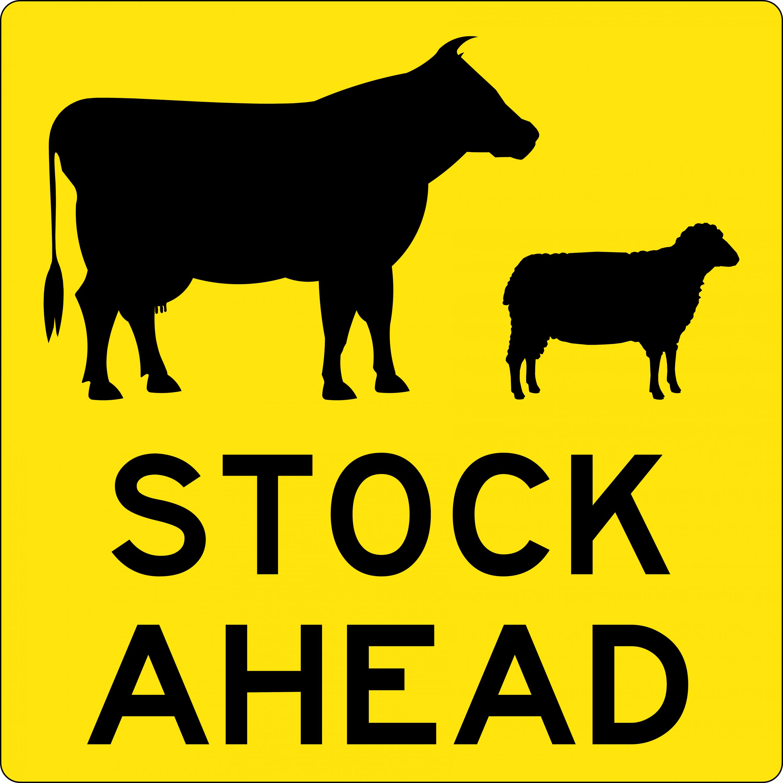 SIGN - METAL 600 X 600 BLACK YELLOW SYMBOLIC STOCK PICTO STOCK AHEAD